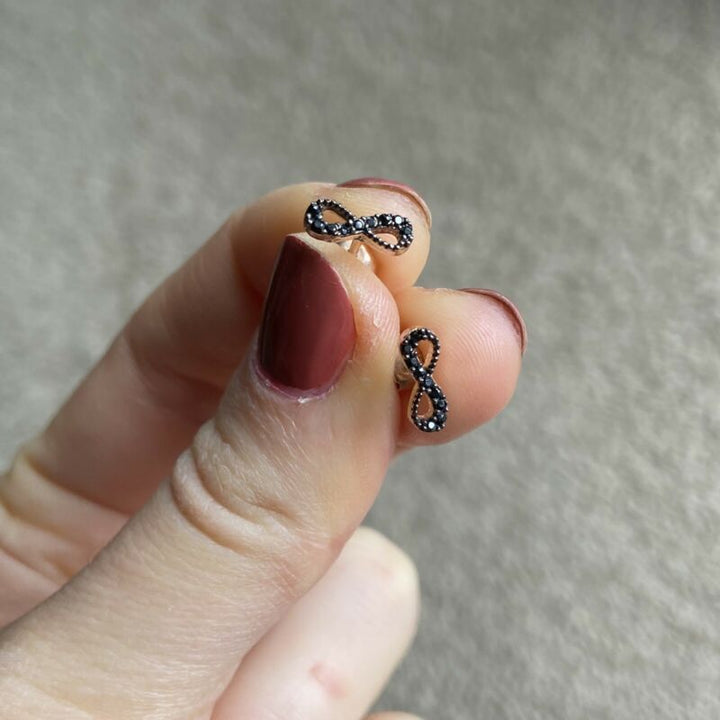 Rose Gold Plated Black CZ Infinity Stud Earrings LJ9834