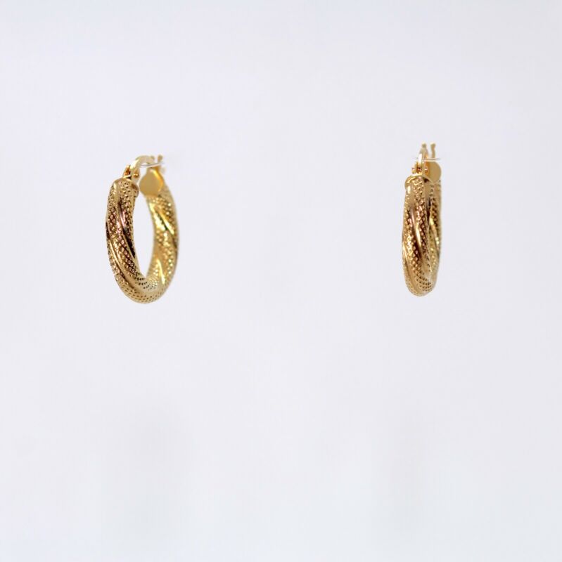 9ct Yellow Gold Twisted Fancy Hoop Earrings LJ9572