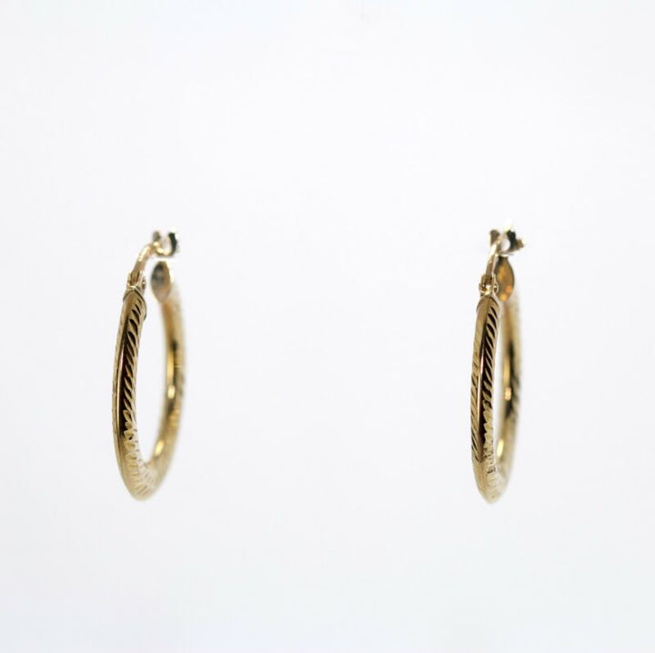 9ct Yellow Gold Patterned Hoop Earrings LJ8079