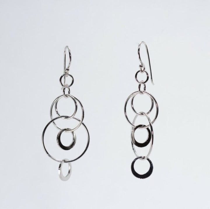 Sterling Silver Circles Long Drop Hook Earrings LJ8936
