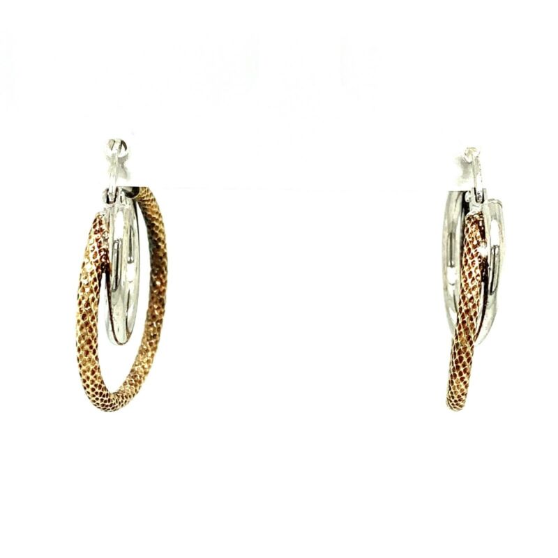 Sterling Silver Rose Gold Plated Double Hoop Earrings LJ2945