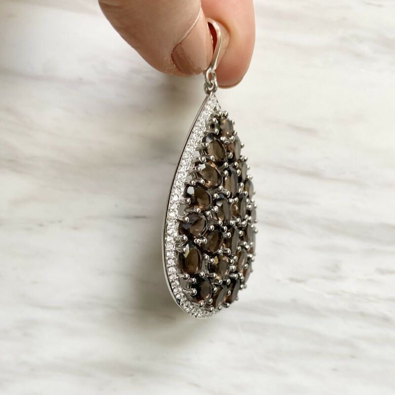 Sterling Silver Large Smokey Quartz Pendant LJ8955