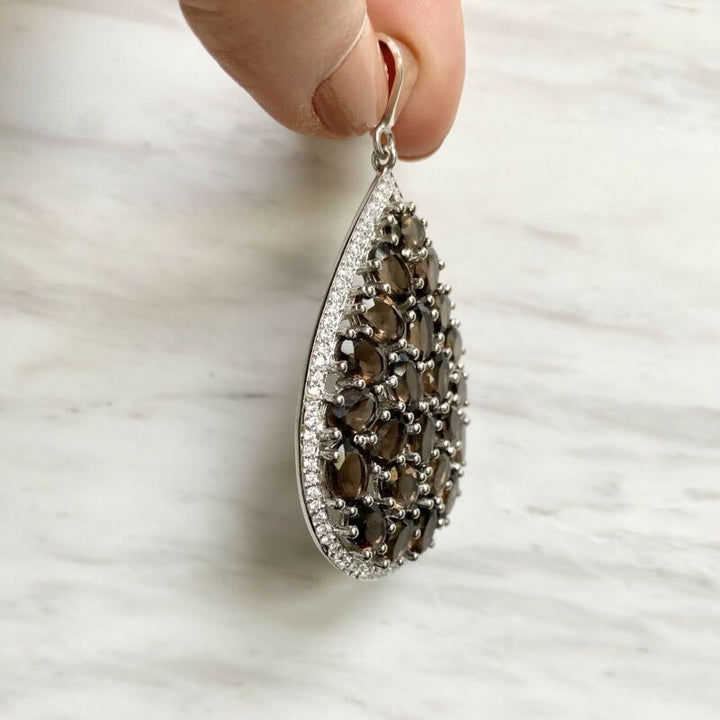 Sterling Silver Large Smokey Quartz Pendant LJ8955