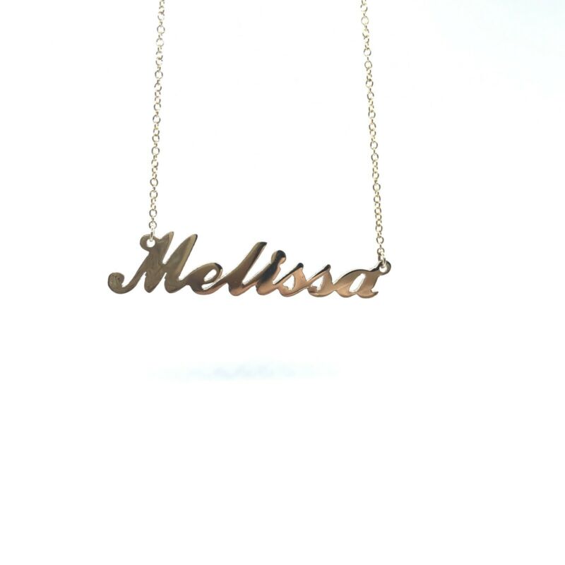 375 9ct Yellow Gold Solid Name Necklace â€˜MELISSAâ€™ 45cm Cable Chain - Lyncris Jewellers