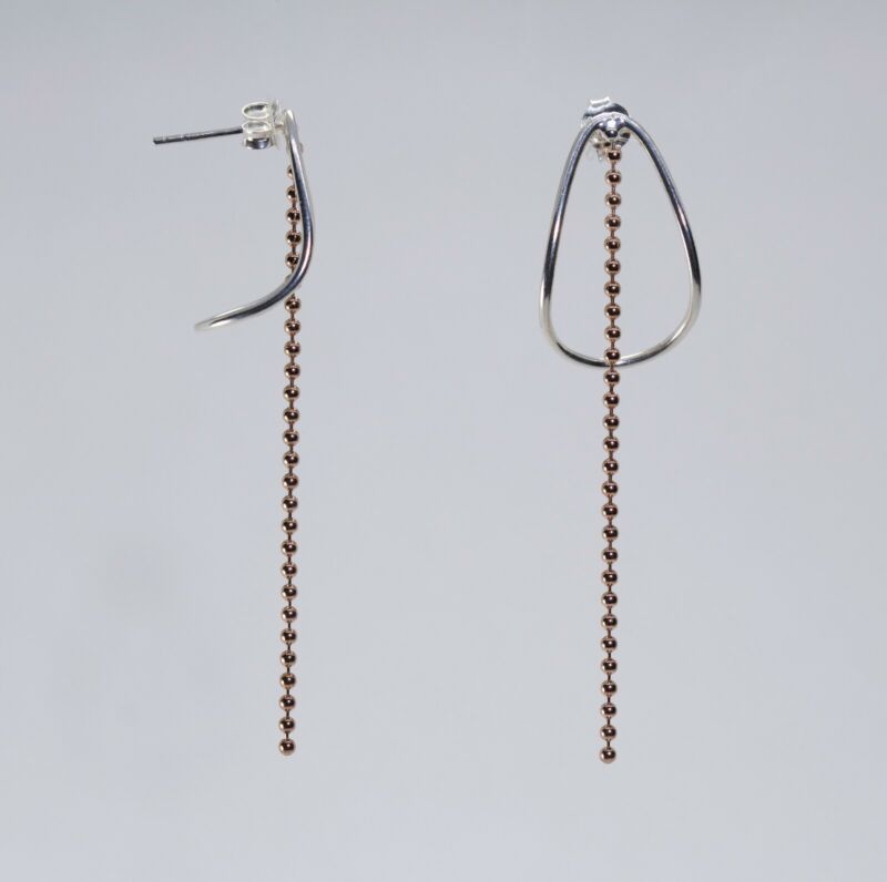 Sterling Silver & Rose Gold Plated Long Drop Earrings LJ9452