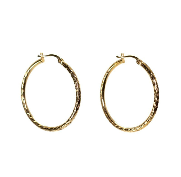 9ct Yellow Gold Patterned Hoop Earrings LJ7690