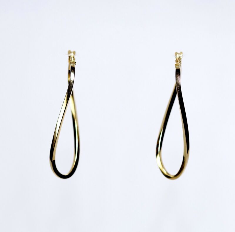 9ct Yellow Gold Twisted Long Oval Hoop Earrings LJ9035