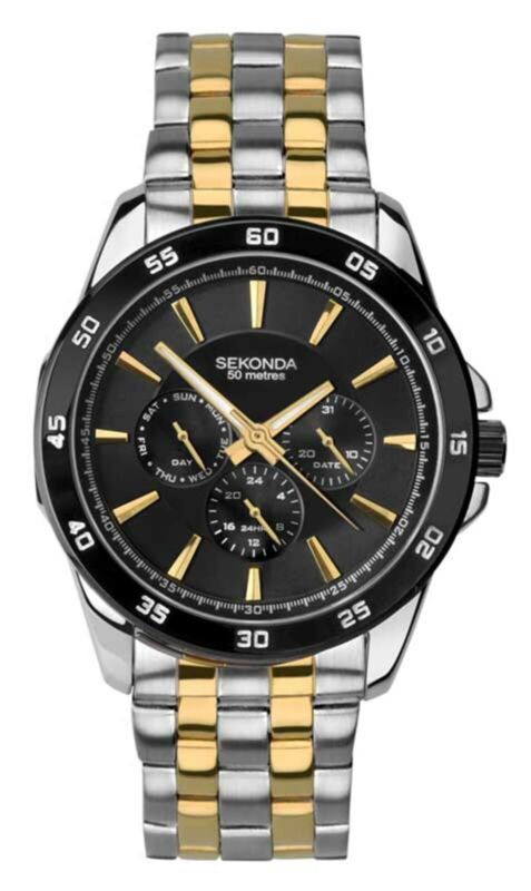 Sekonda Menâ€™s Silver Gold Chronograph Watch Black Dial SK1583 - Lyncris Jewellers