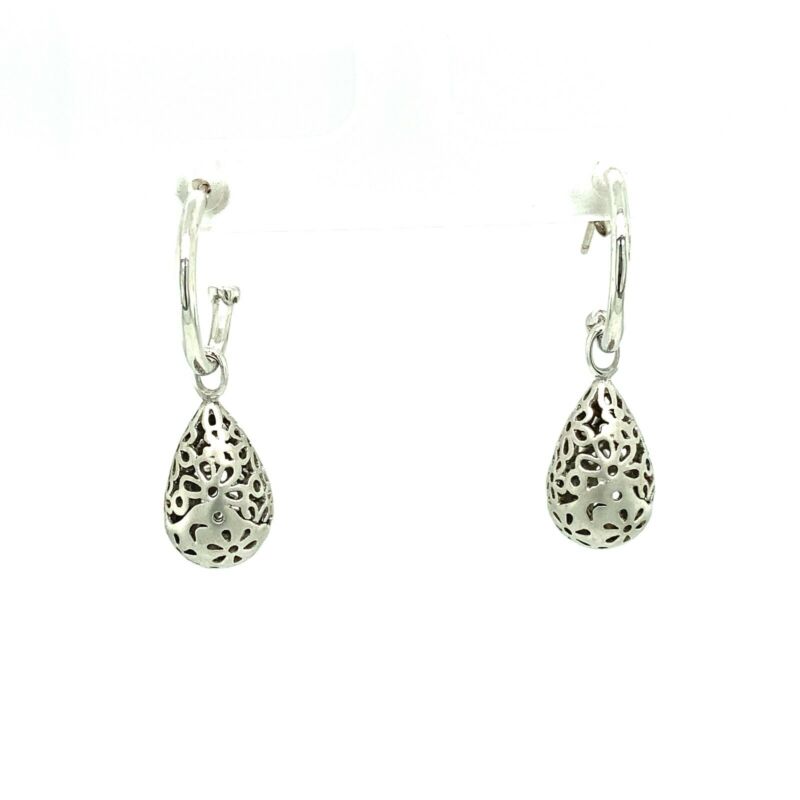 Sterling Silver Floral Drop Hoop Earrings LJ5329