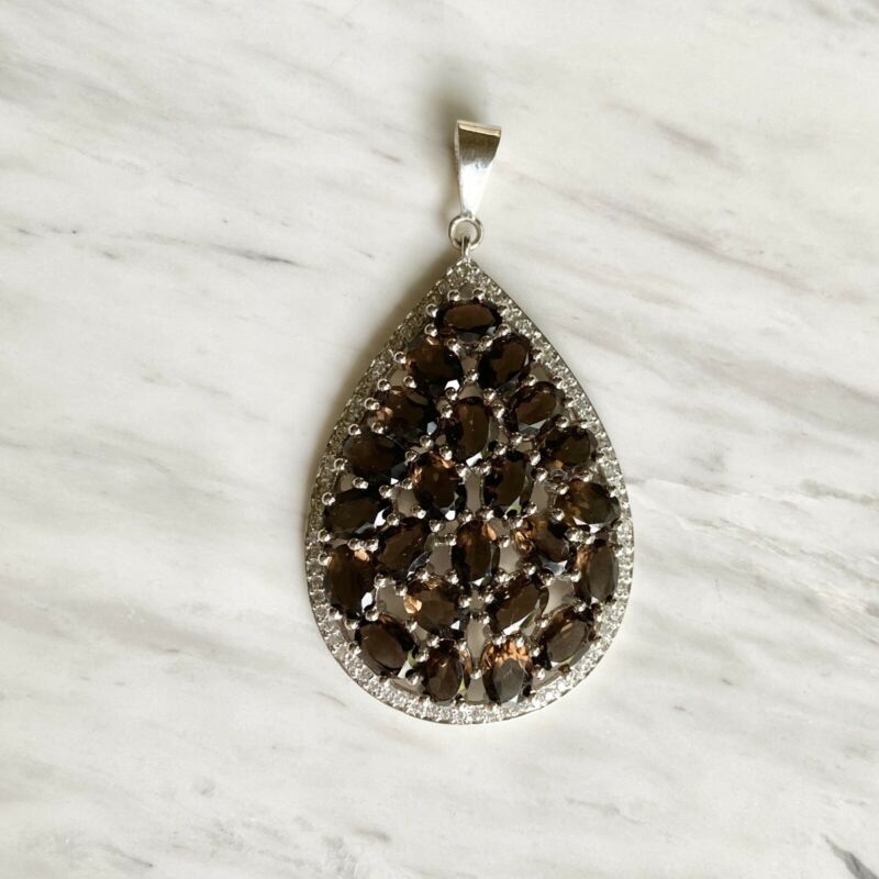 Sterling Silver Large Smokey Quartz Pendant LJ8955