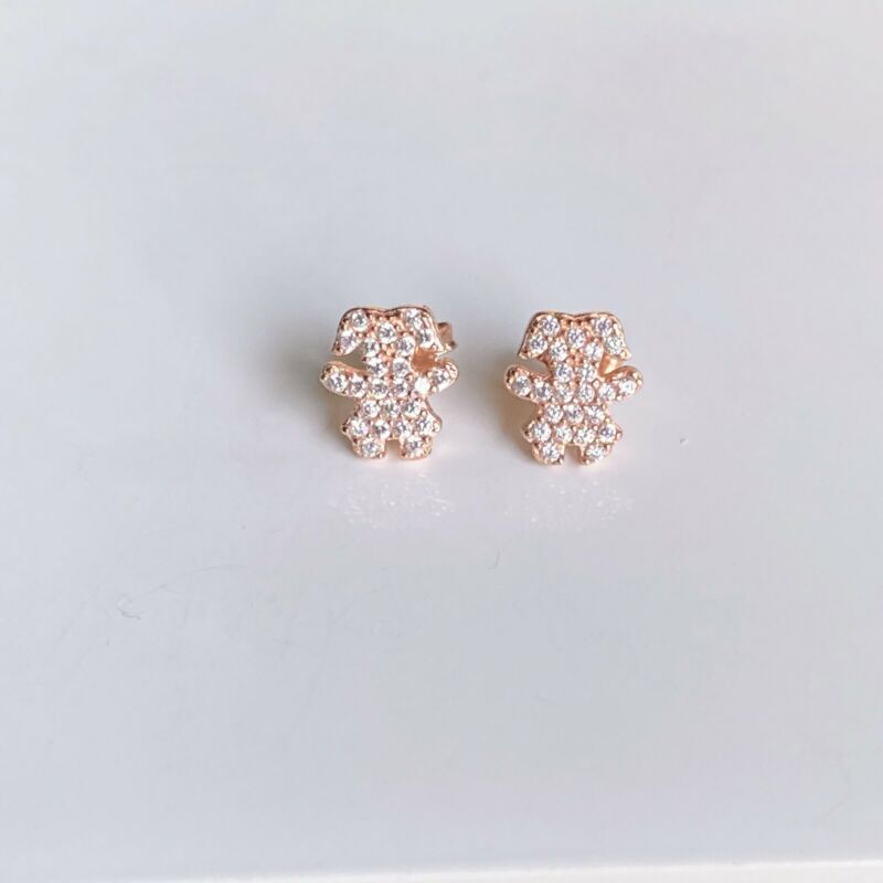 Rose Gold Plated CZ Bunny Rabbit Stud Earrings LJ9851