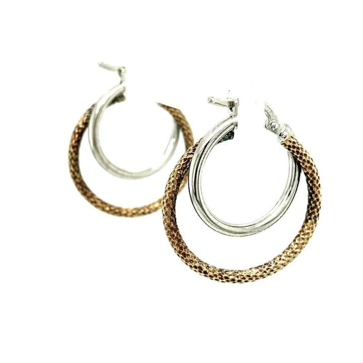 Sterling Silver Rose Gold Plated Double Hoop Earrings LJ2945