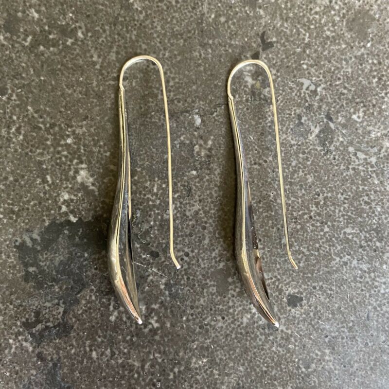 Sterling Silver Modern Minimal Long Drop Earrings LJ9525