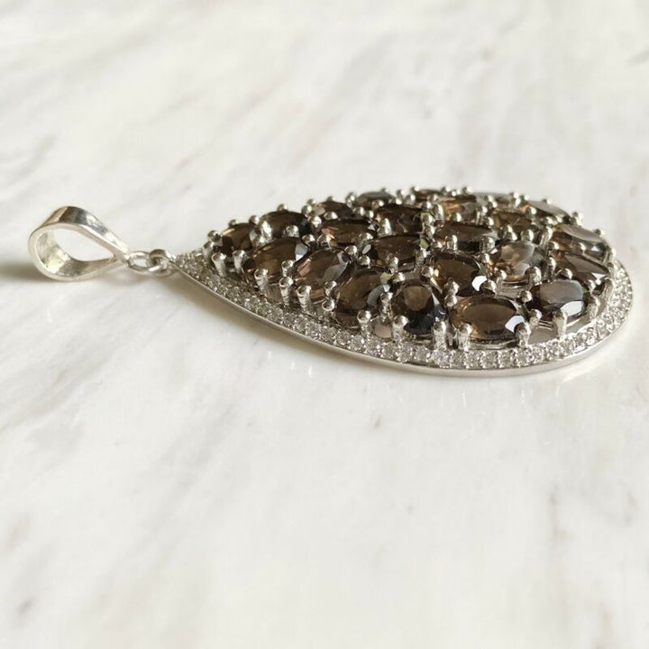 Sterling Silver Large Smokey Quartz Pendant LJ8955