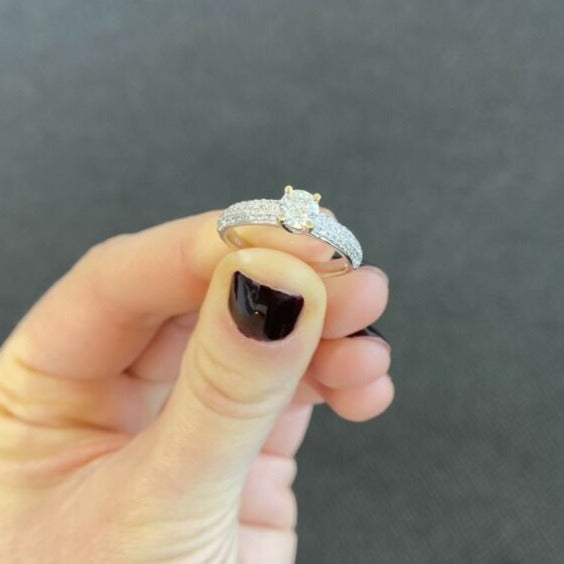 'AVERY' 18ct White Gold Solitaire Pave Diamond Ring - B & S Lyncris Jewellers