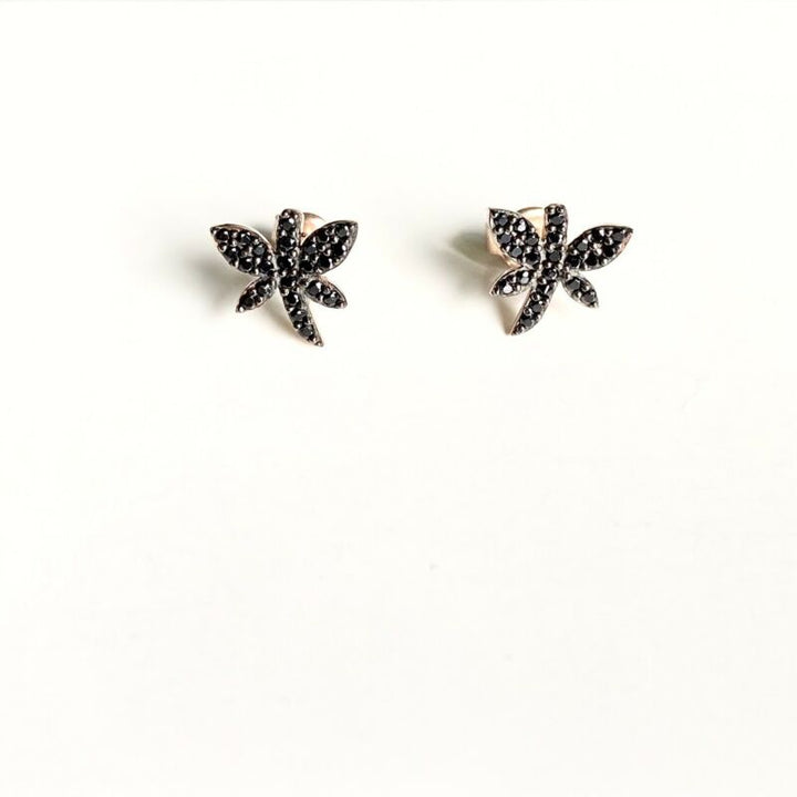 Rose Gold Plated Black CZ Butterfly Stud Earrings LJ9823