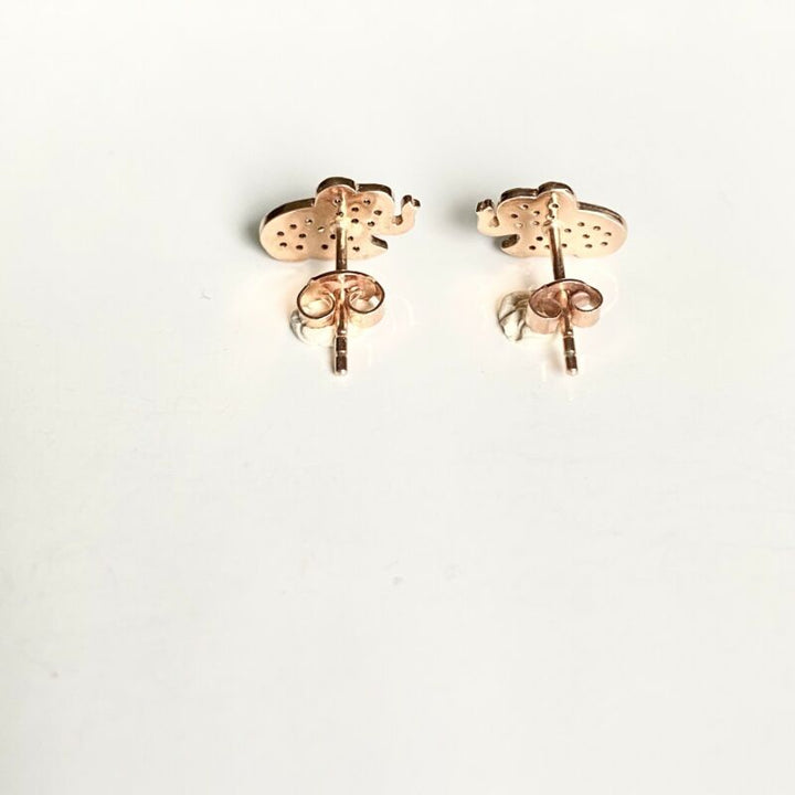 Rose Gold Plated Black CZ Elephant Stud Earrings LJ9820