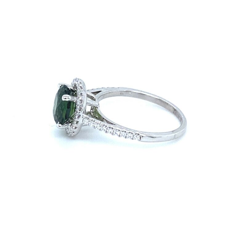 18ct White Gold Halo Green Sapphire & Diamond Ring