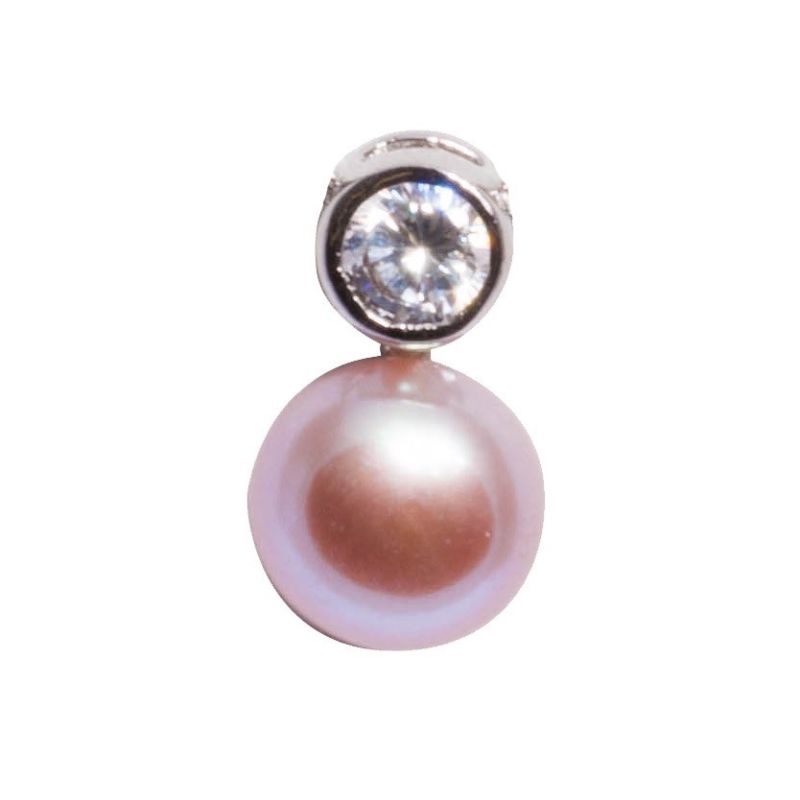 Sterling Silver Pink 7.5-8mm Freshwater Pearl & CZ Pendant With Box Chain - Lyncris Jewellers
