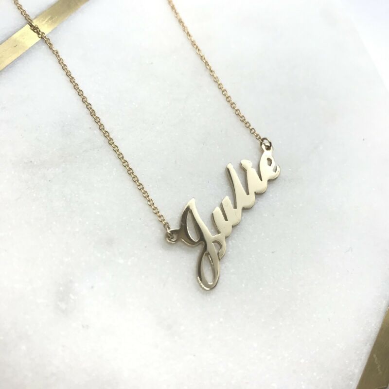 375 9ct Yellow Gold Solid Name Necklace â€˜JULIEâ€™ 45cm Cable Chain - Lyncris Jewellers