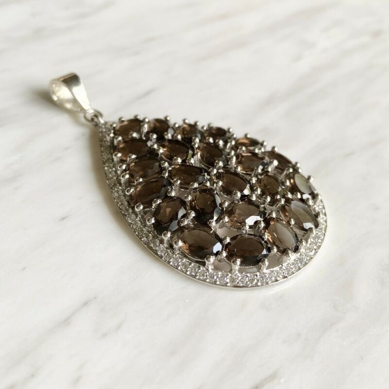 Sterling Silver Large Smokey Quartz Pendant LJ8955