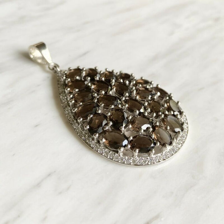 Sterling Silver Large Smokey Quartz Pendant LJ8955