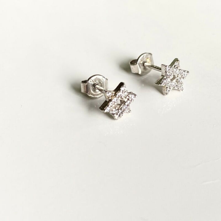 Sterling Silver CZ Star Of David Stud Earrings LJ9860