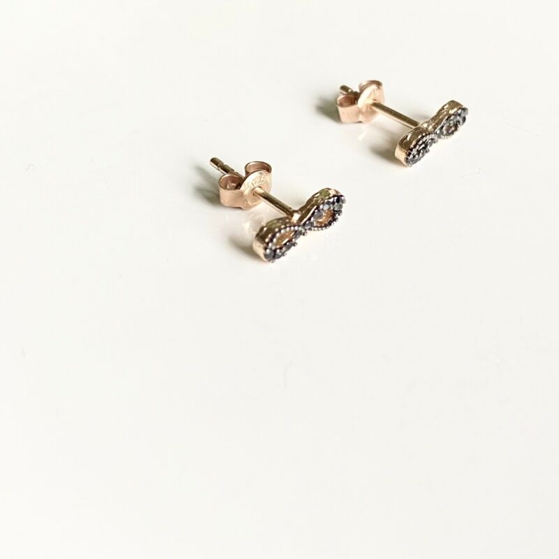 Rose Gold Plated Black CZ Infinity Stud Earrings LJ9834