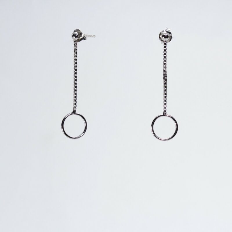Sterling Silver Two-Way Circles Drop Stud Earrings LJ8417