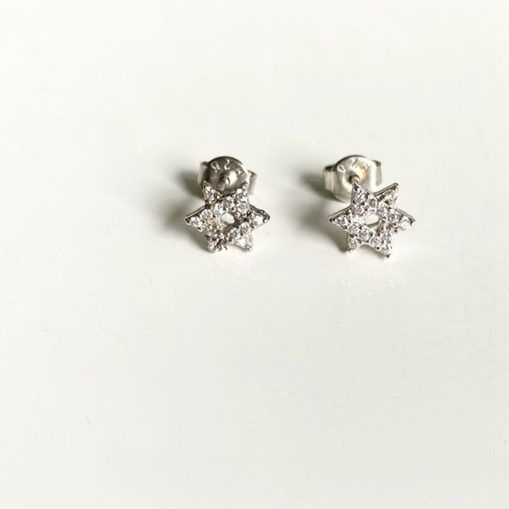 Sterling Silver CZ Star Of David Stud Earrings LJ9860