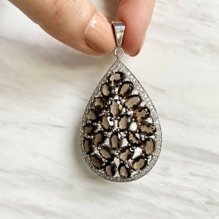 Sterling Silver Large Smokey Quartz Pendant LJ8955