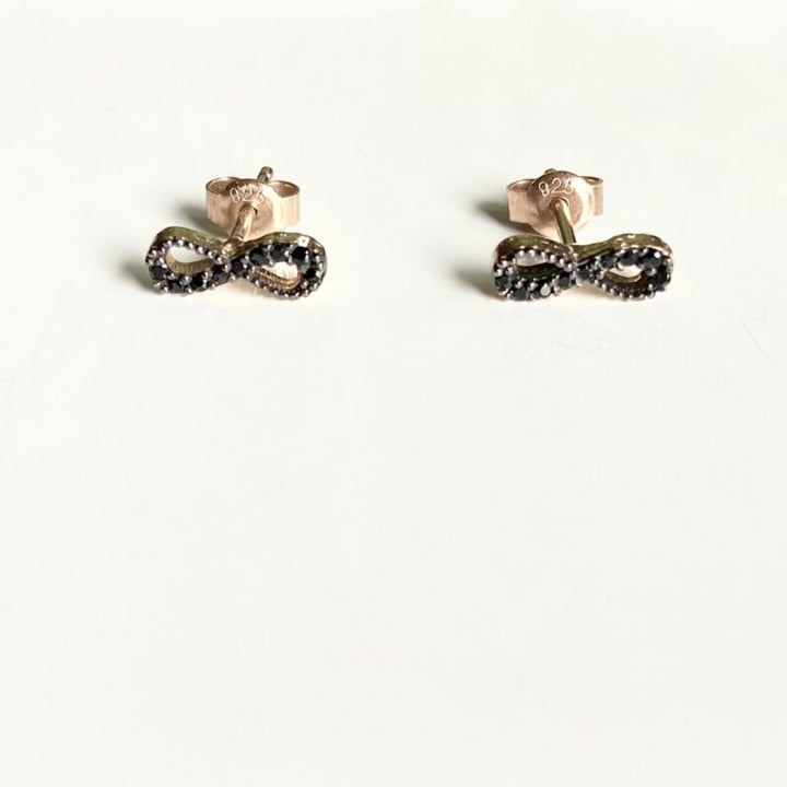 Rose Gold Plated Black CZ Infinity Stud Earrings LJ9834