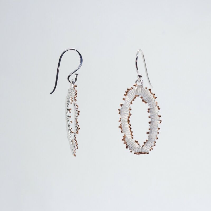 Sterling Silver Rose Gold Jagged Oval Drop Earrings LJ8851 - B & S Lyncris Jewellers