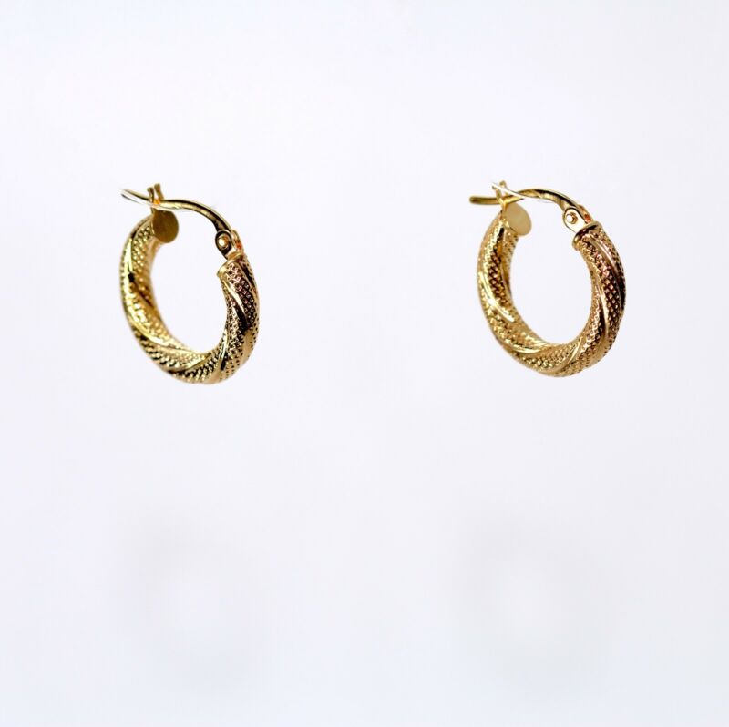 9ct Yellow Gold Twisted Fancy Hoop Earrings LJ9572