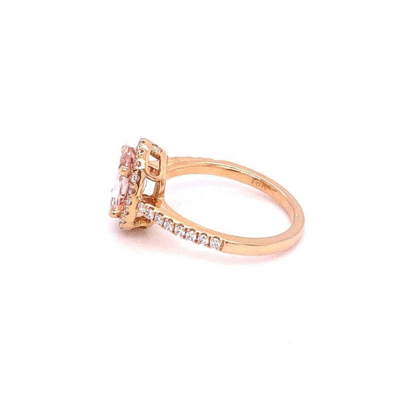 18ct Rose Gold Oval Halo Morganite & Diamond Ring
