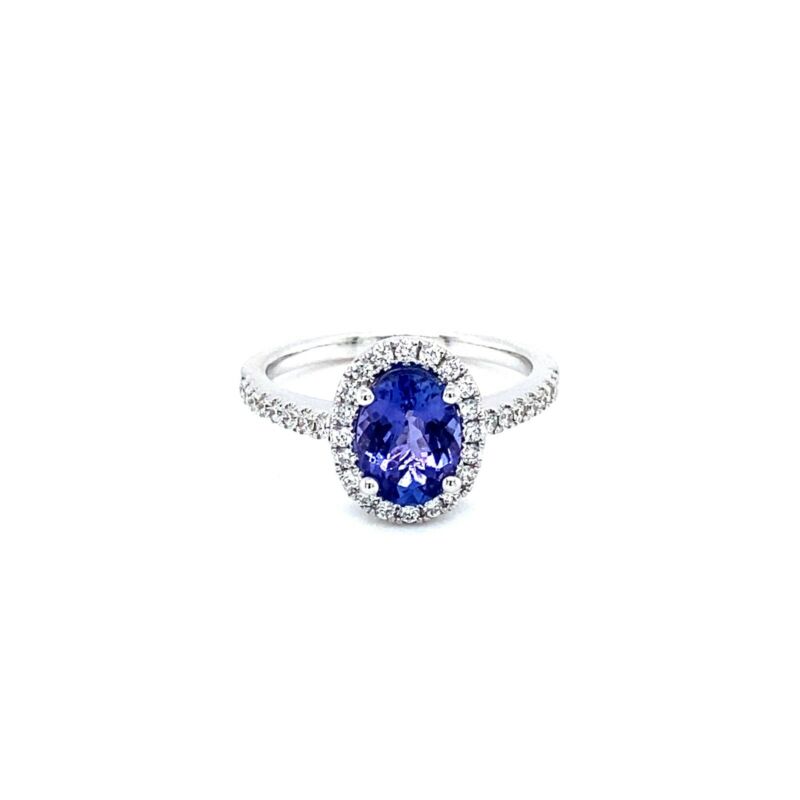 18ct White Gold Halo Tanzanite & Diamond Ring - B & S Lyncris Jewellers