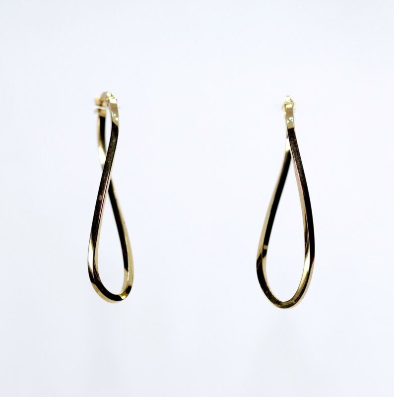 9ct Yellow Gold Twisted Long Oval Hoop Earrings LJ9035