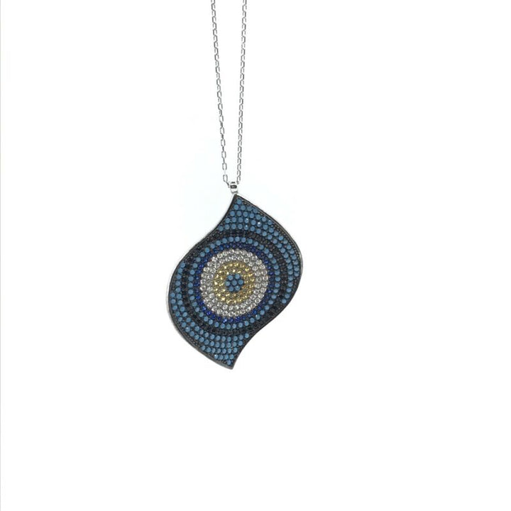 925 Sterling Silver Pave Set Turquoise Nazar Evil Eye Necklace - Lyncris Jewellers
