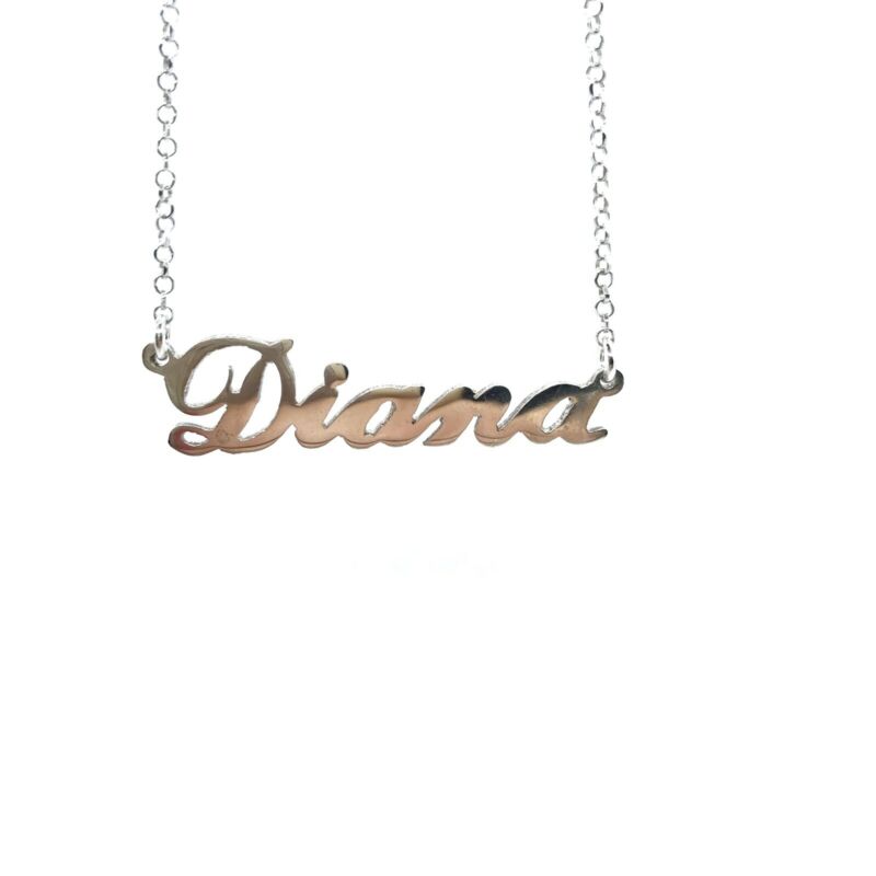 925 Sterling Silver Solid Custom Name Necklace â€™DIANAâ€™ 45cm Cable Chain - Lyncris Jewellers