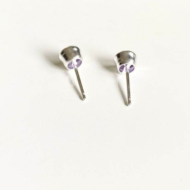 Sterling Silver Bezel Set Purple CZ Stud Earrings LJ8768