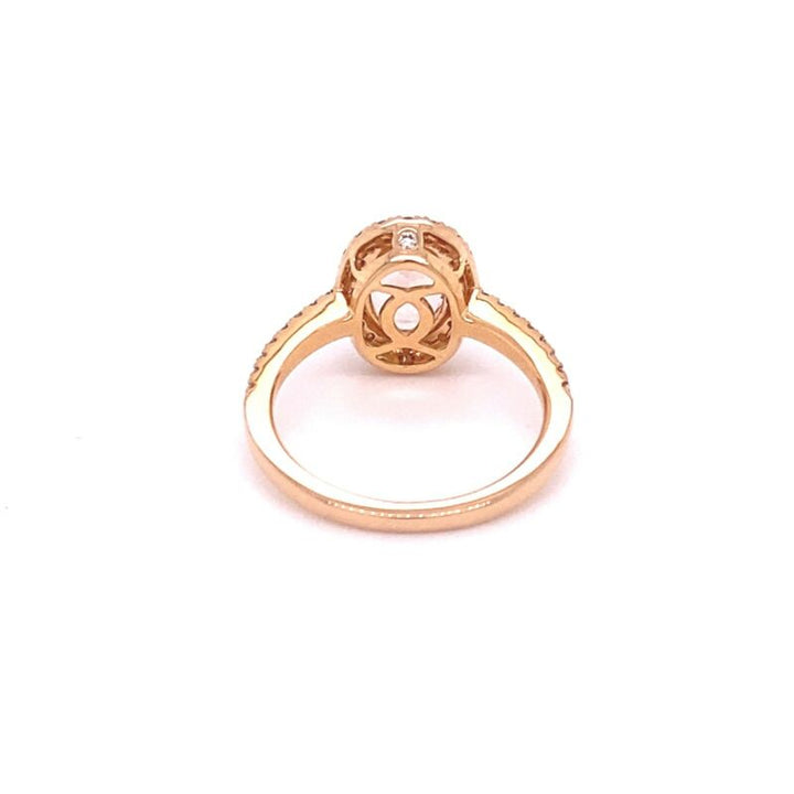 18ct Rose Gold Oval Halo Morganite & Diamond Ring