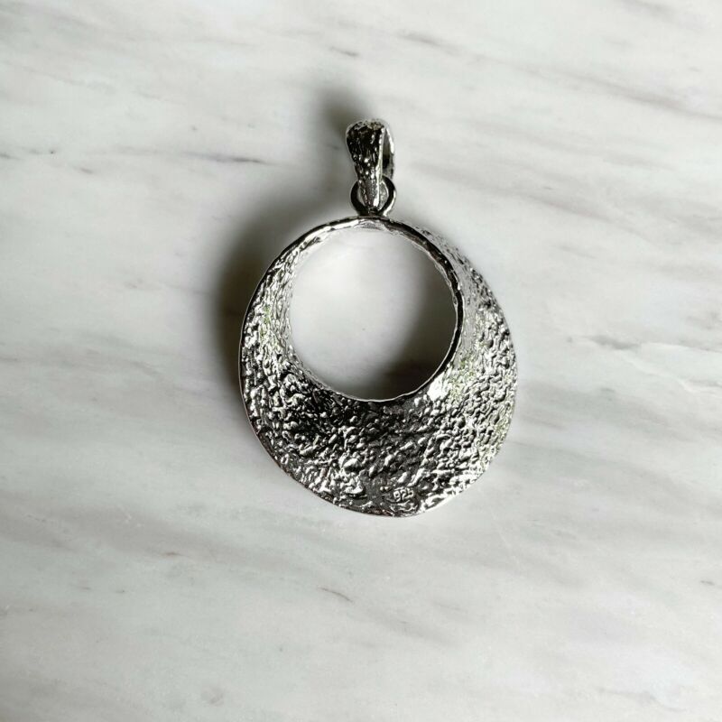 Sterling Silver Grain Finish Round Pendant LJ8475