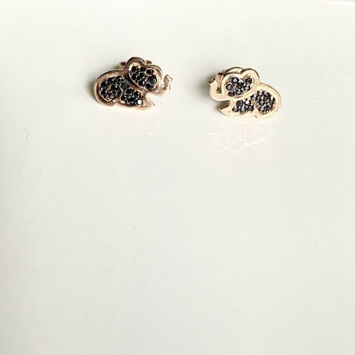 Rose Gold Plated Black CZ Elephant Stud Earrings LJ9820