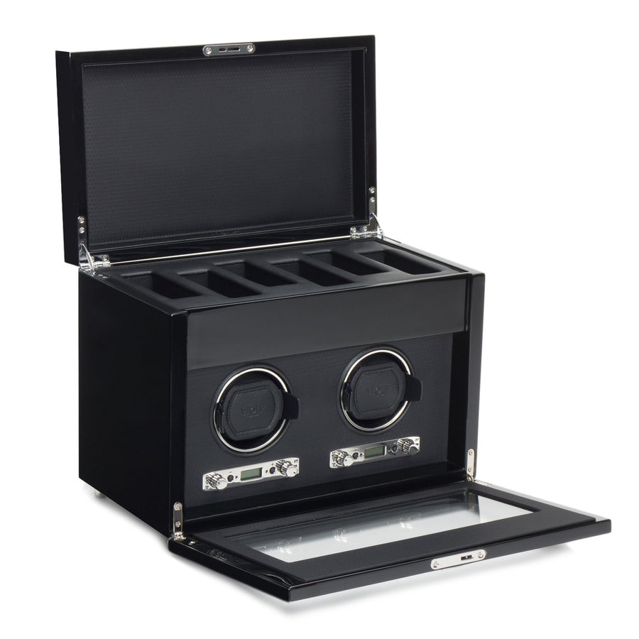 Wolf Savoy Double Winder With Storage Black | The Jewellery Boutique Australia