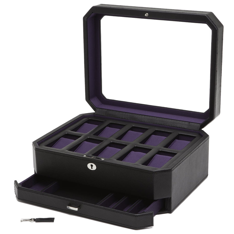 Wolf Windsor 10P Watch Box Wdrawer Blk/Pur(V) | The Jewellery Boutique Australia