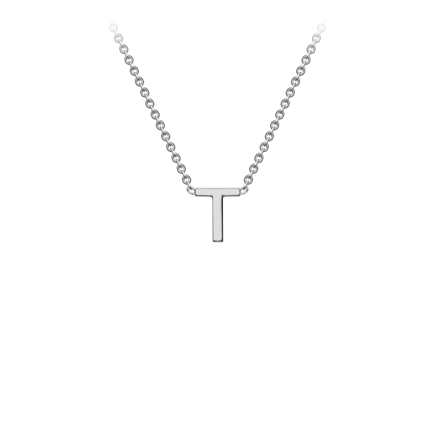 9K White Gold 'T' Initial Adjustable Necklace 38cm/43cm | The Jewellery Boutique Australia