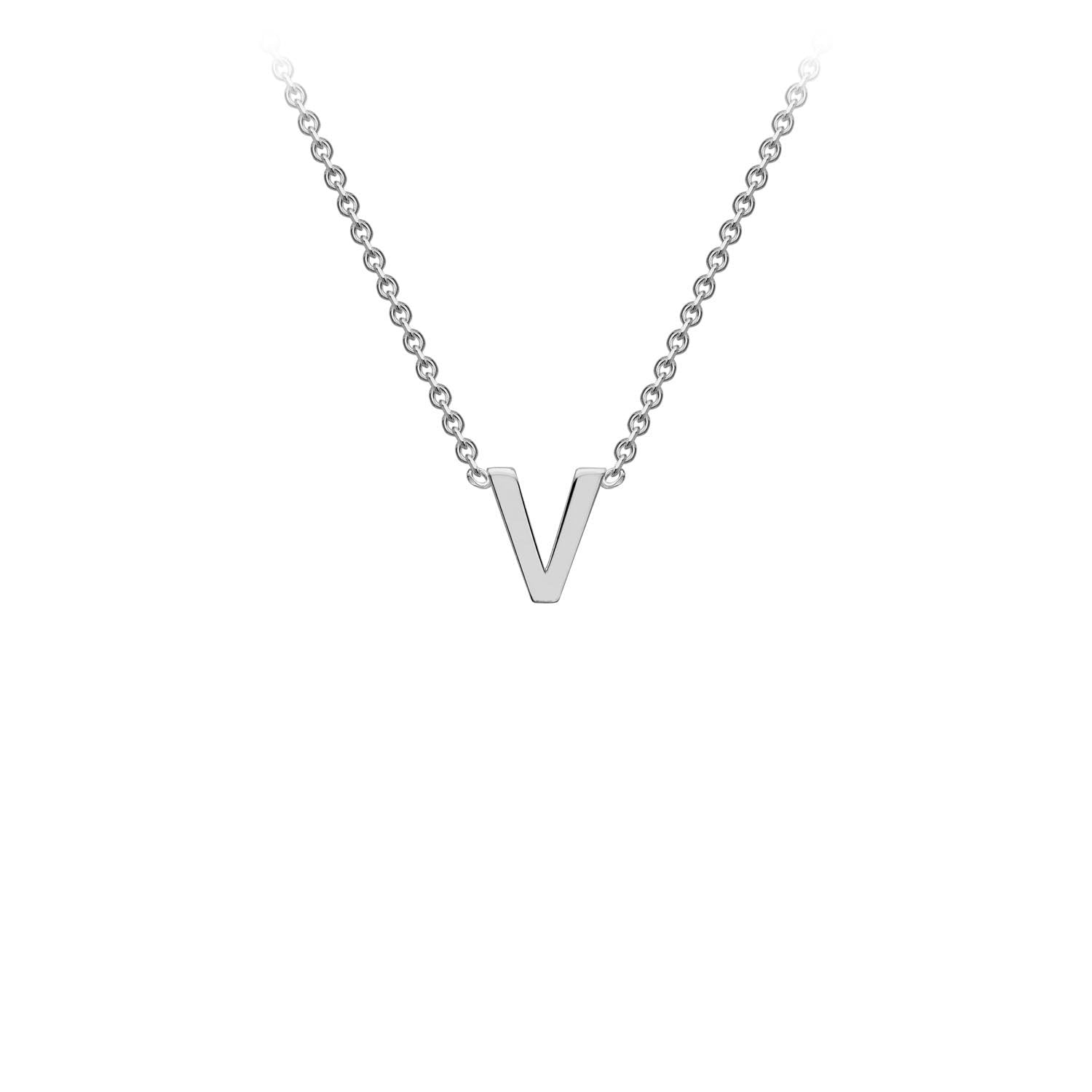 9K White Gold 'V' Initial Adjustable Necklace 38cm/43cm | The Jewellery Boutique Australia