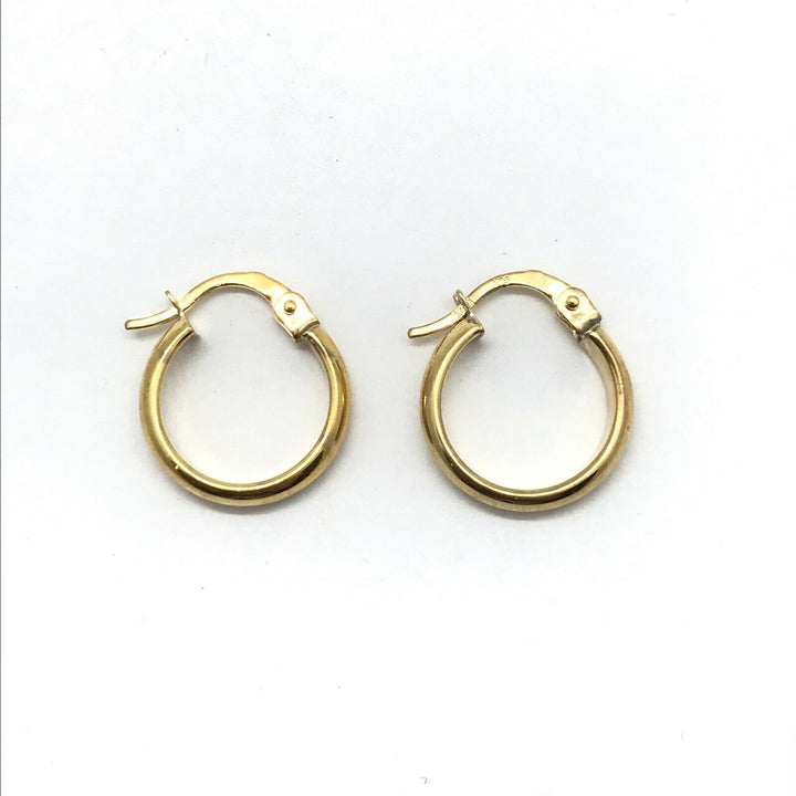 375 9ct Yellow Gold 14mm Half Domed Polished Hinged Hoop Earrings - Lyncris Jewellers