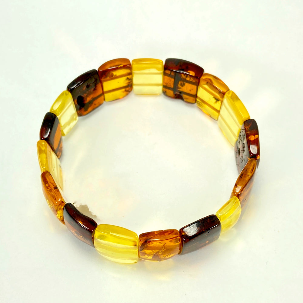 Multi-Coloured Rectangular Baltic Amber Bracelet LJ9709 - Lyncris Jewellers