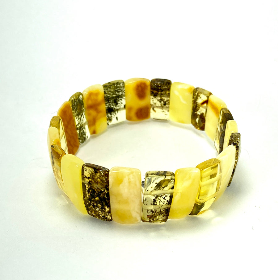 Multi-Coloured Rectangular Baltic Amber Bracelet LJ9711 - Lyncris Jewellers